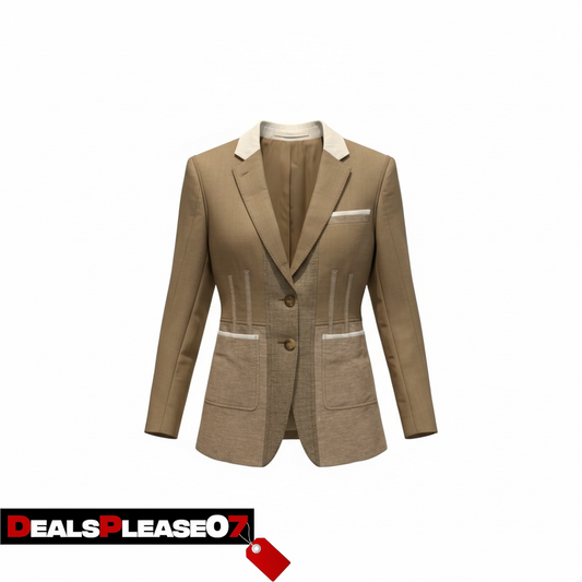 BURBERRY LADIES PECAN MELANGE TAPE DETEAIL MIX BLAZER
