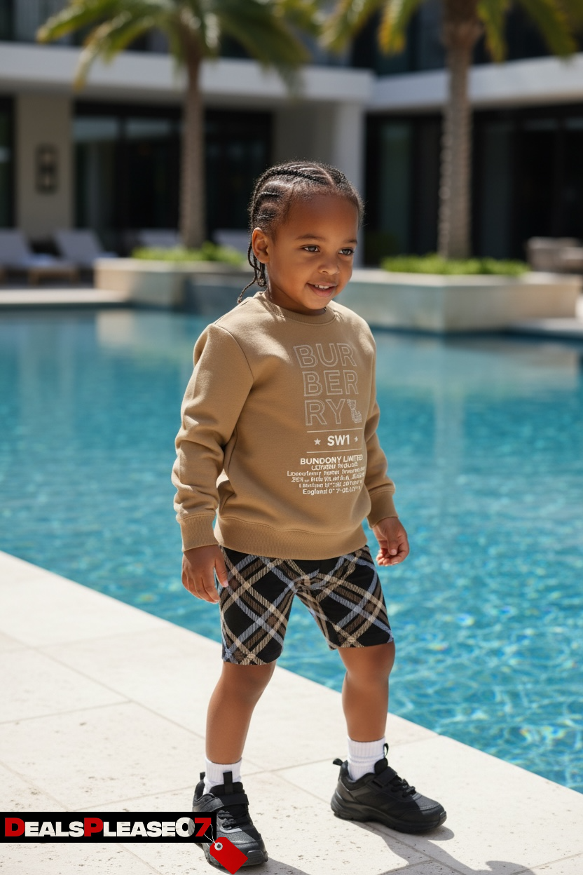 BERBERRY PULLOVER SWEATSHIRT / JUMPER BEIGE CHECK LONG SLEEVE KIDS