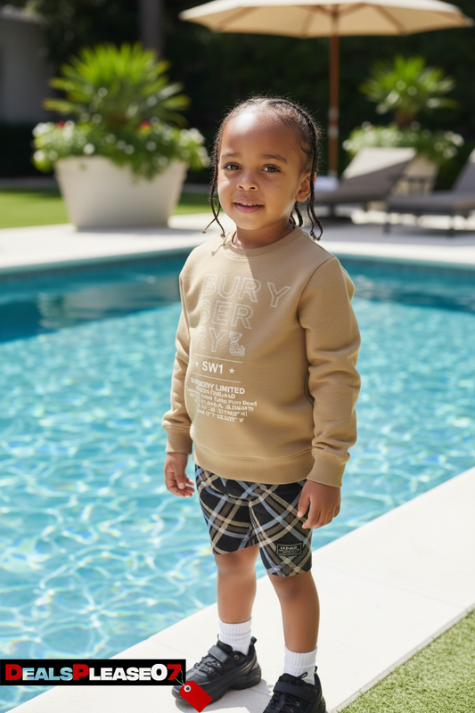 BERBERRY PULLOVER SWEATSHIRT / JUMPER BEIGE CHECK LONG SLEEVE KIDS