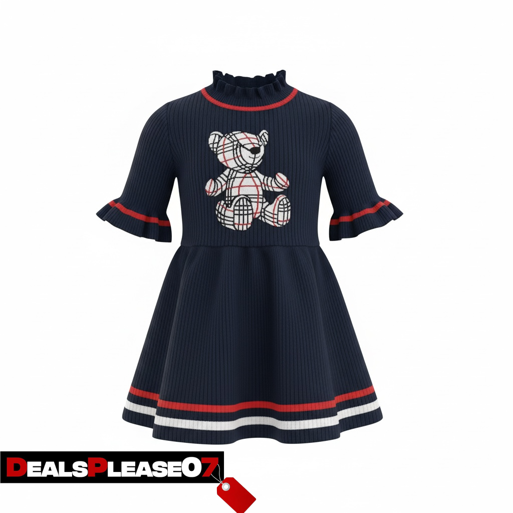 BURBERRY NAVY BLUE KNIT WOOL DRESS KIDS