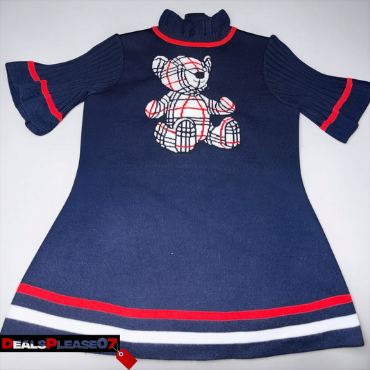 BURBERRY NAVY BLUE KNIT WOOL DRESS KIDS
